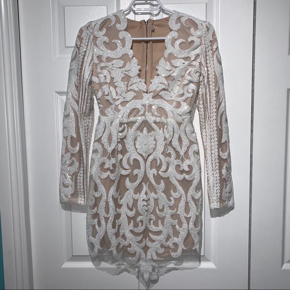 White Long Sleeve Sequin Dress